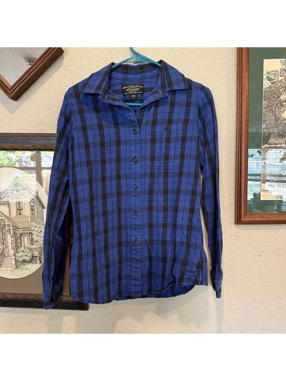 Vintage 00s Filson Alaskan Guide Cobalt Blue Plaid Cotton Flannel Shirt Small